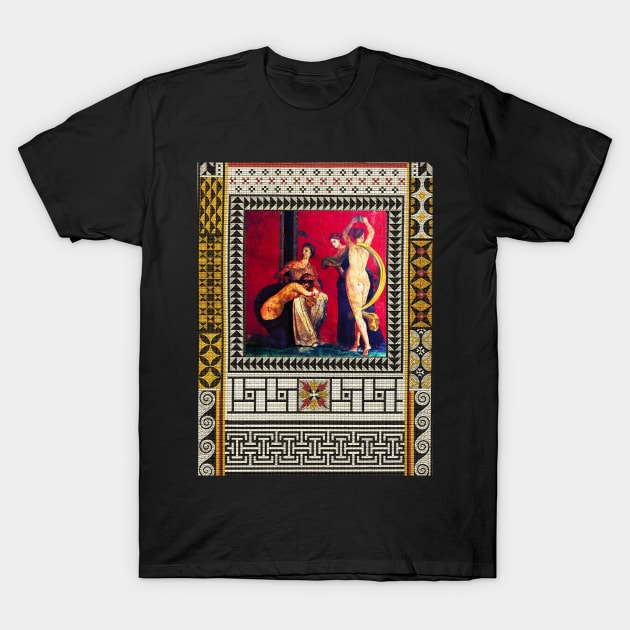 POMPEII VILLA OF MYSTERIES ,DANCING MAENAD ,ANTIQUE ROMAN PAINTINGS AND MOSAICS PATCHWORK T-Shirt by BulganLumini